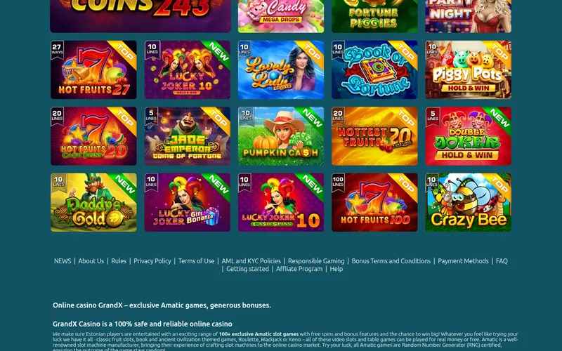 Grandx-Casino — Κατάλογος παιχνιδιών